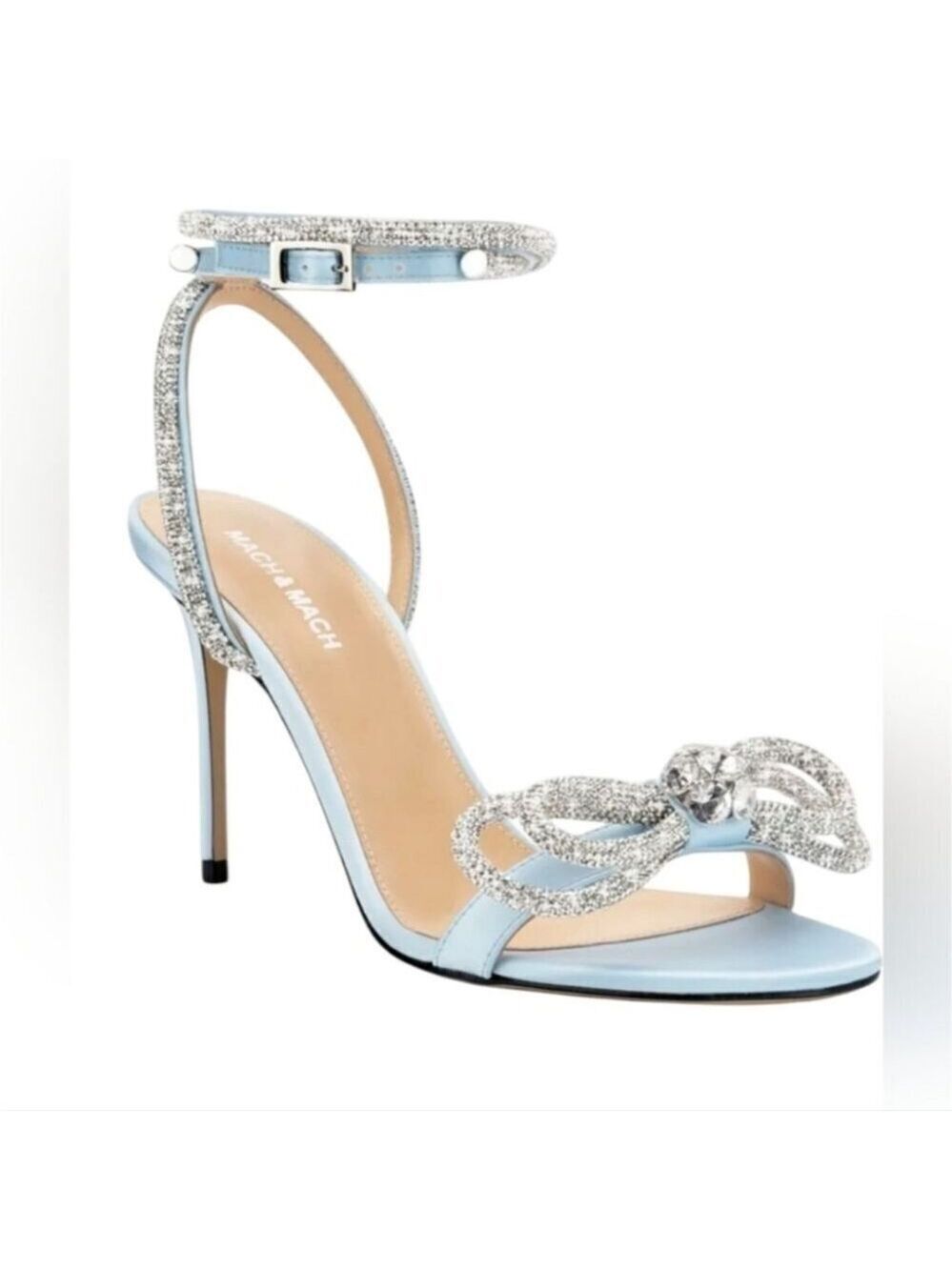 NIB MACH & MACH | Double Bow Round Toe Satin Sandals Heels Pumps Blue Sz 10B 40